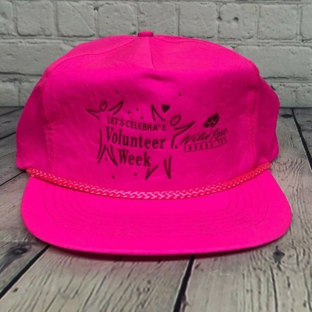 Vintage Hat Cap Adult Snapback Pink Nylon Wild Rose Foundation Volunteer Week